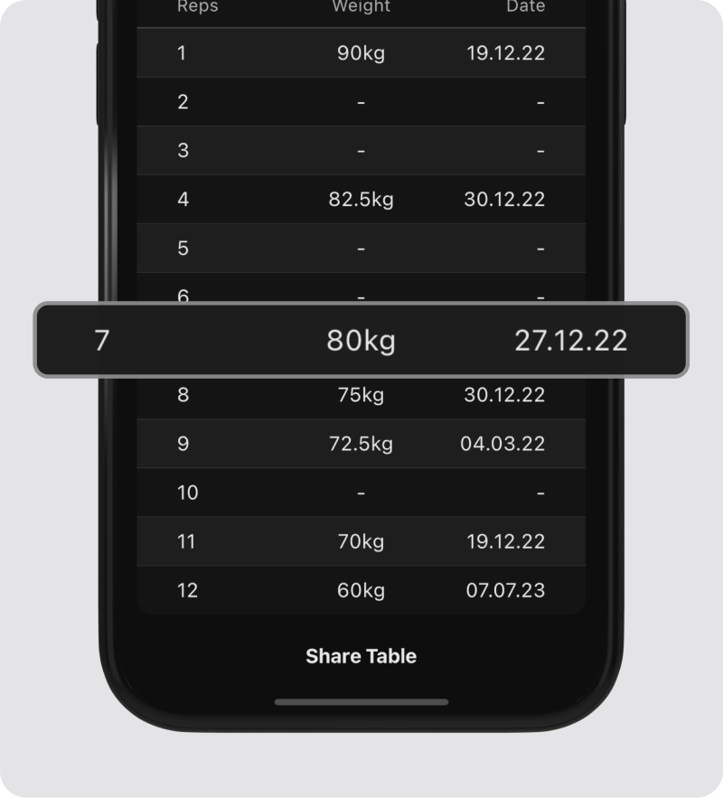 Screenshot of the app while entering a workout