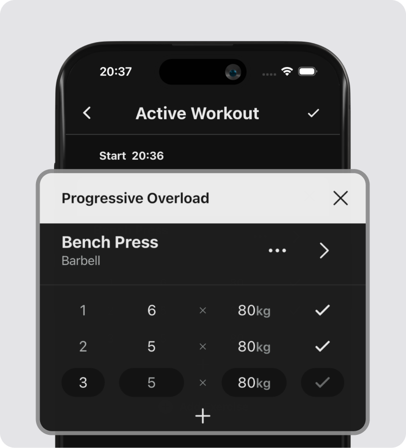 Screenshot of the app while entering a workout